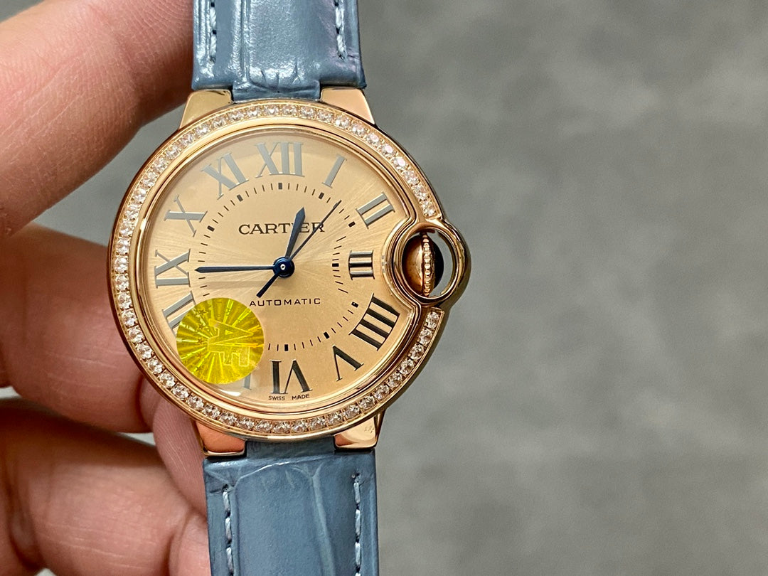 CARTIER BALLON DE CARTIER 까르띠에 발 드 까르띠에 33mm 오토 무브먼츠 골드 다이얼 다이아 베젤