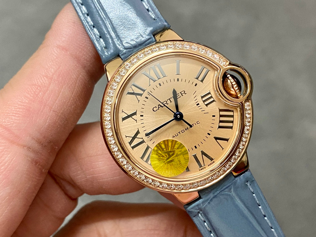 CARTIER BALLON DE CARTIER 까르띠에 발 드 까르띠에 33mm 오토 무브먼츠 골드 다이얼 다이아 베젤