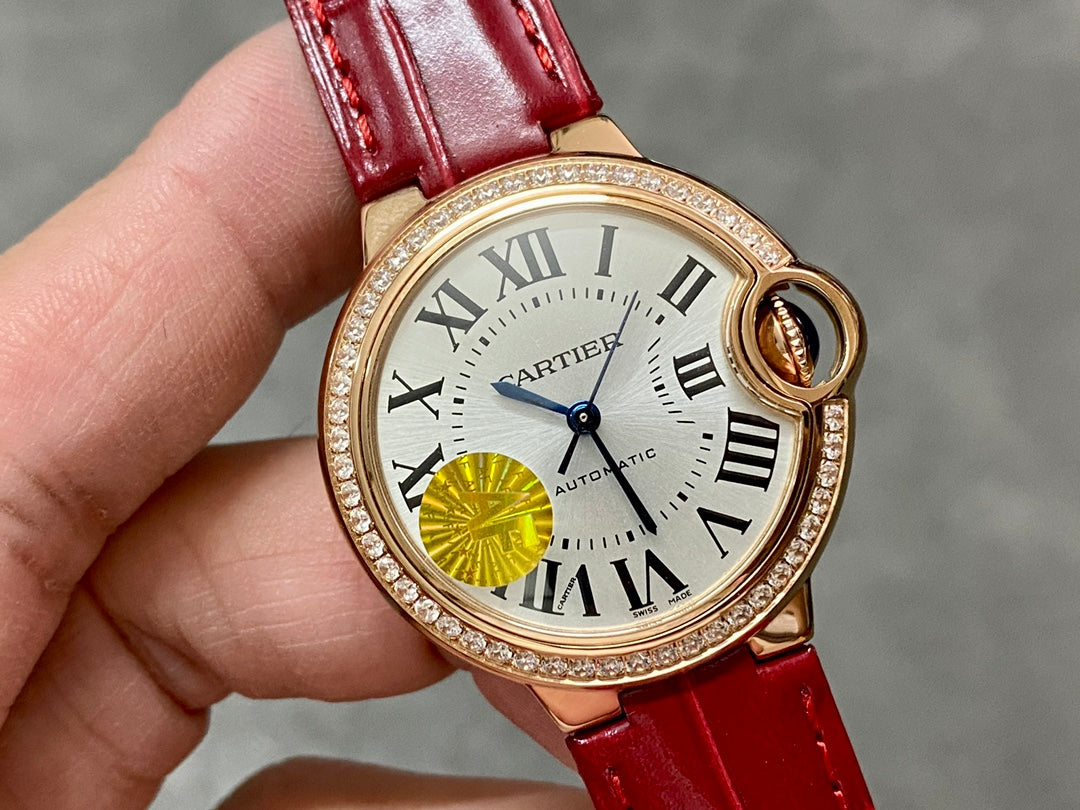 CARTIER BALLON DE CARTIER 까르띠에 발 드 까르띠에 33mm 오토 무브먼츠 화이트 다이얼 다이아 베젤