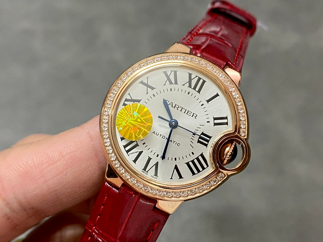 CARTIER BALLON DE CARTIER 까르띠에 발 드 까르띠에 33mm 오토 무브먼츠 화이트 다이얼 다이아 베젤