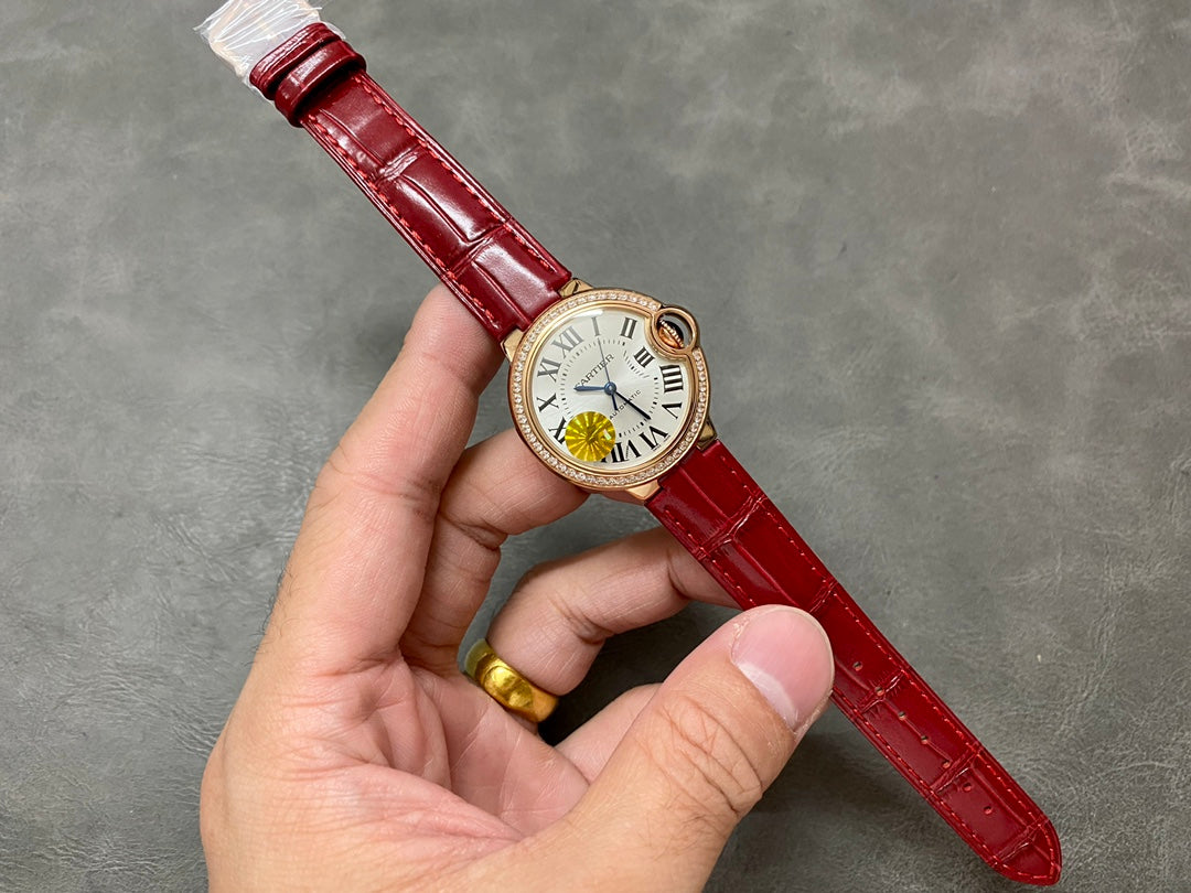 CARTIER BALLON DE CARTIER 까르띠에 발 드 까르띠에 33mm 오토 무브먼츠 화이트 다이얼 다이아 베젤