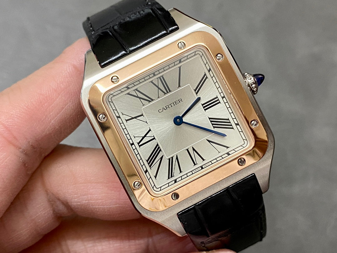CARTIER SANTOS DE CARTIER 까르띠에 산토스 드 까르띠에 라지 33.9mm 쿼츠 무브먼츠 화이트 다이얼 블랙소가죽 스트랩