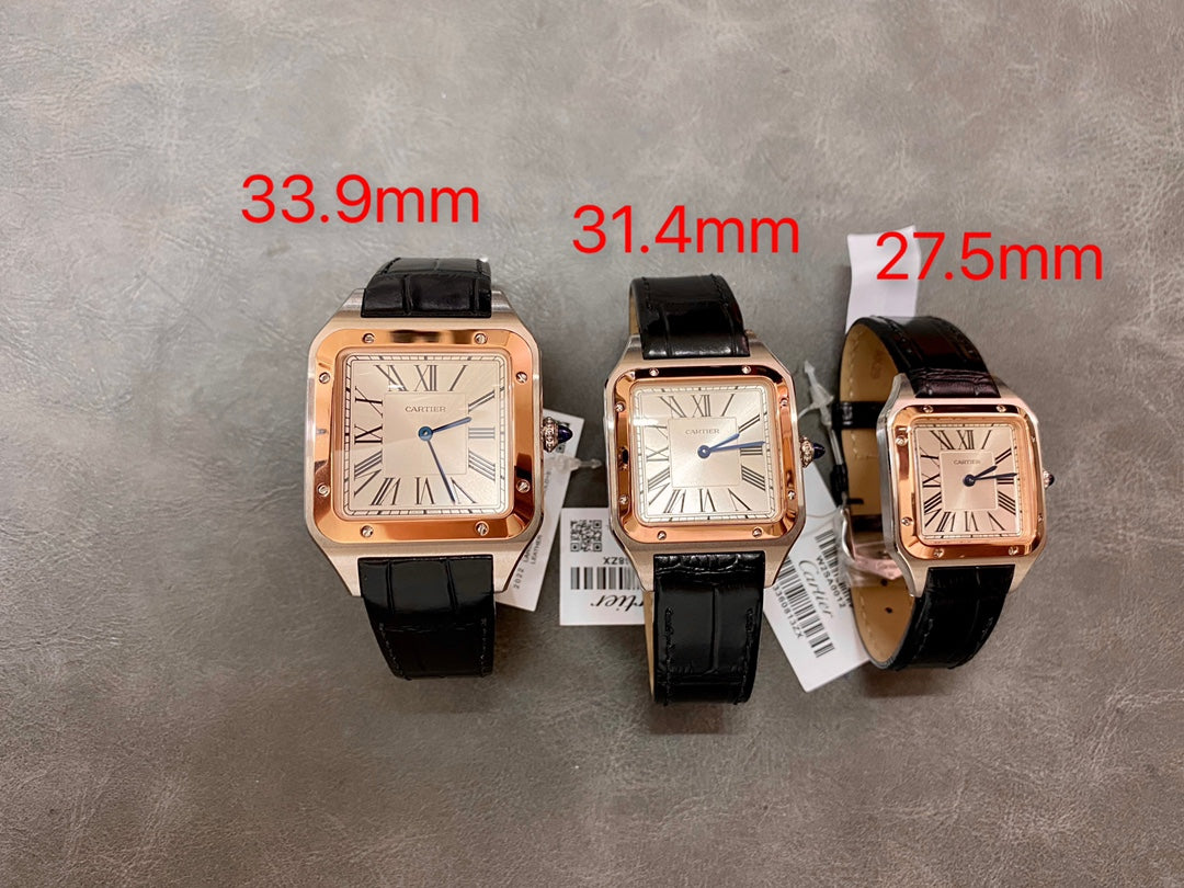 CARTIER SANTOS DE CARTIER 까르띠에 산토스 드 까르띠에 라지 33.9mm 쿼츠 무브먼츠 화이트 다이얼 블랙소가죽 스트랩