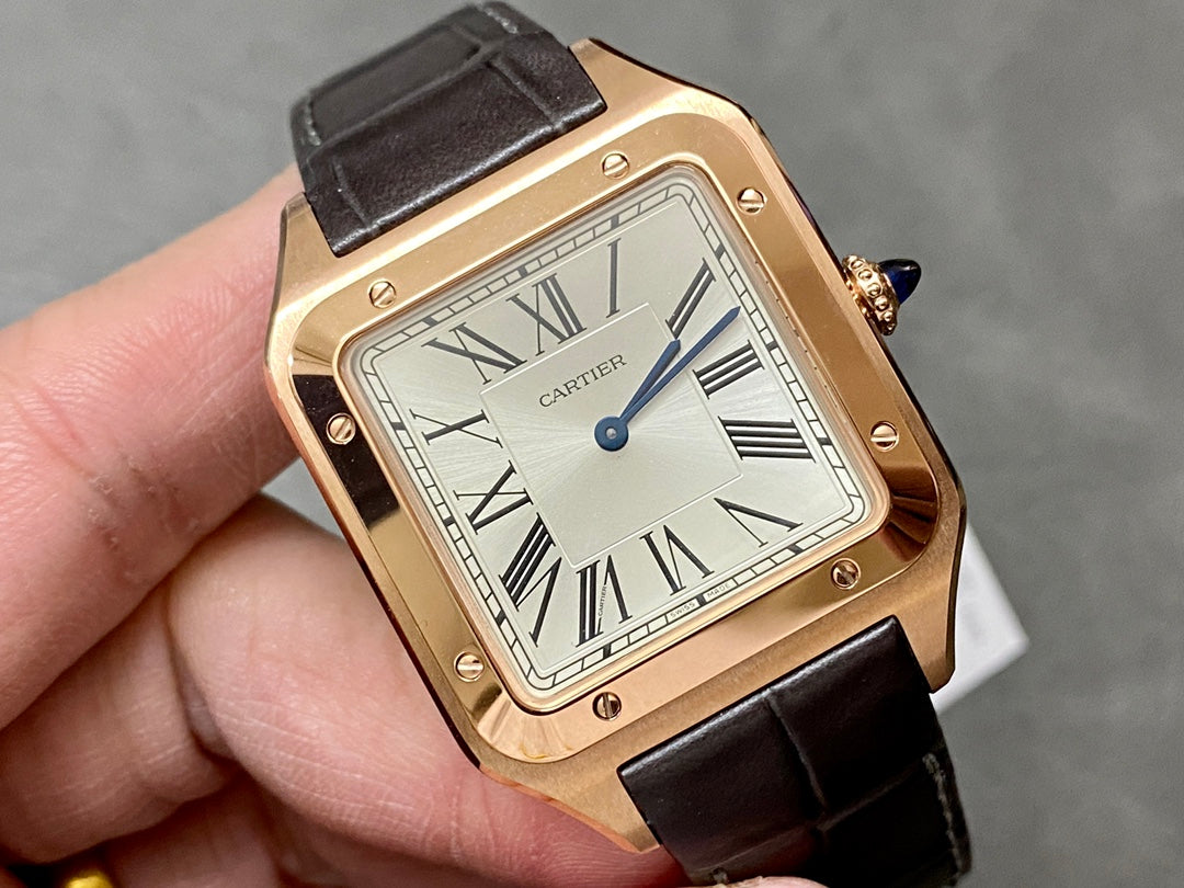 CARTIER SANTOS DE CARTIER 까르띠에 산토스 드 까르띠에 라지 33.9mm 쿼츠 무브먼츠 화이트 다이얼 소가죽 스트랩