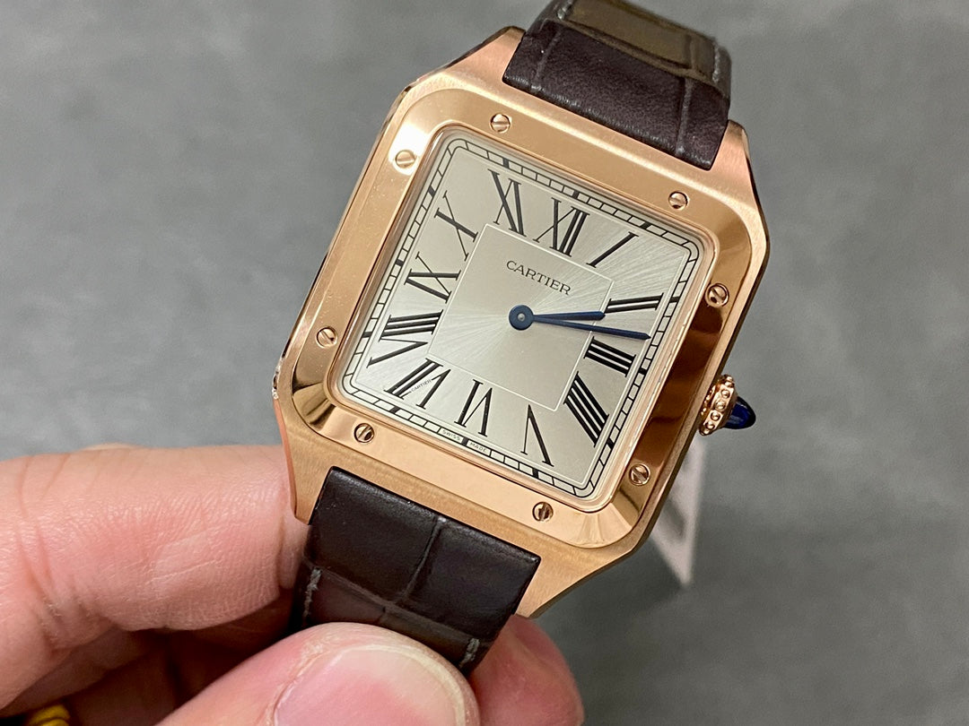 CARTIER SANTOS DE CARTIER 까르띠에 산토스 드 까르띠에 라지 33.9mm 쿼츠 무브먼츠 화이트 다이얼 소가죽 스트랩