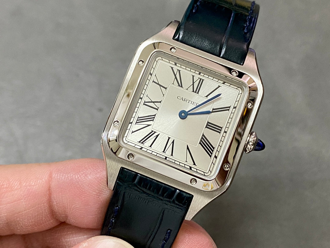 CARTIER SANTOS DE CARTIER 까르띠에 산토스 드 까르띠에 미디움 31.4mm 쿼츠 무브먼츠 화이트 다이얼 소가죽 스트랩