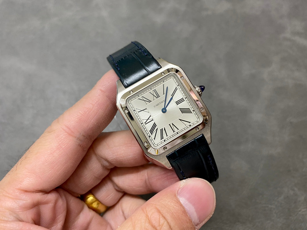CARTIER SANTOS DE CARTIER 까르띠에 산토스 드 까르띠에 미디움 31.4mm 쿼츠 무브먼츠 화이트 다이얼 소가죽 스트랩