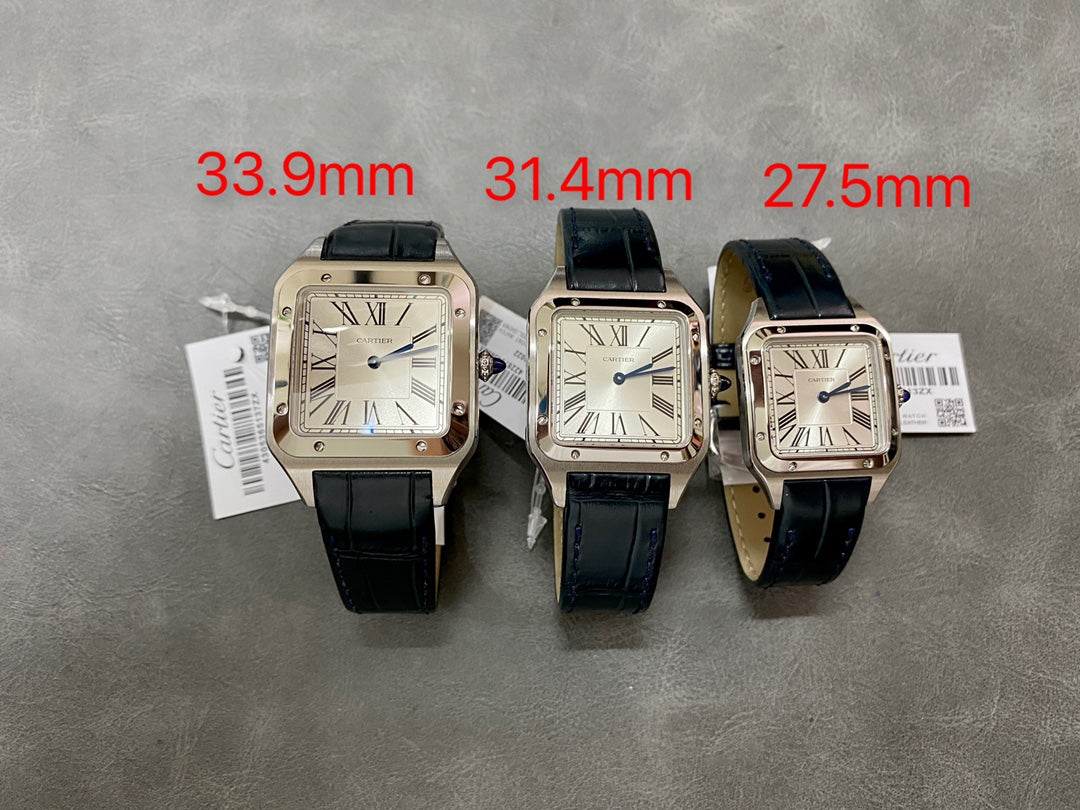 CARTIER SANTOS DE CARTIER 까르띠에 산토스 드 까르띠에 미디움 31.4mm 쿼츠 무브먼츠 화이트 다이얼 소가죽 스트랩