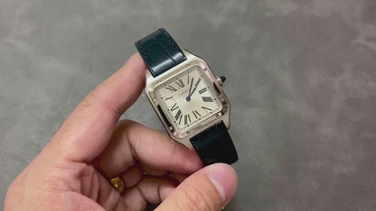 CARTIER SANTOS DE CARTIER 까르띠에 산토스 드 까르띠에 미디움 31.4mm 쿼츠 무브먼츠 화이트 다이얼 소가죽 스트랩