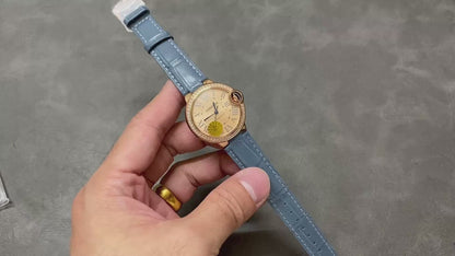 CARTIER BALLON DE CARTIER 까르띠에 발 드 까르띠에 33mm 오토 무브먼츠 골드 다이얼 다이아 베젤
