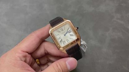 CARTIER SANTOS DE CARTIER 까르띠에 산토스 드 까르띠에 라지 33.9mm 쿼츠 무브먼츠 화이트 다이얼 소가죽 스트랩