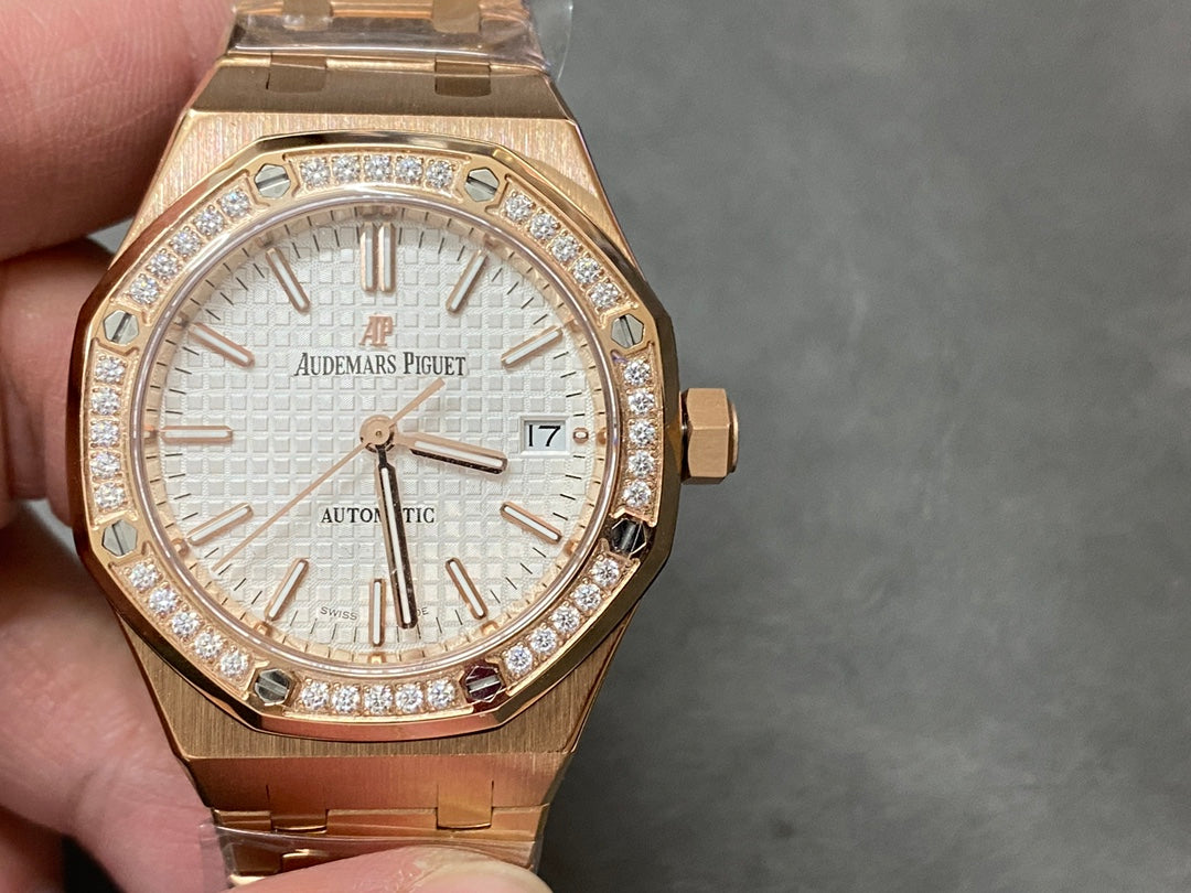 AUDEMARS PIGUET ROYAL OAK 오데마피게 로얄오크 37mm 15454 로즈 골드 화이트 다이얼 다이아 베젤