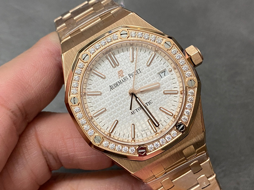 AUDEMARS PIGUET ROYAL OAK 오데마피게 로얄오크 37mm 15454 로즈 골드 화이트 다이얼 다이아 베젤
