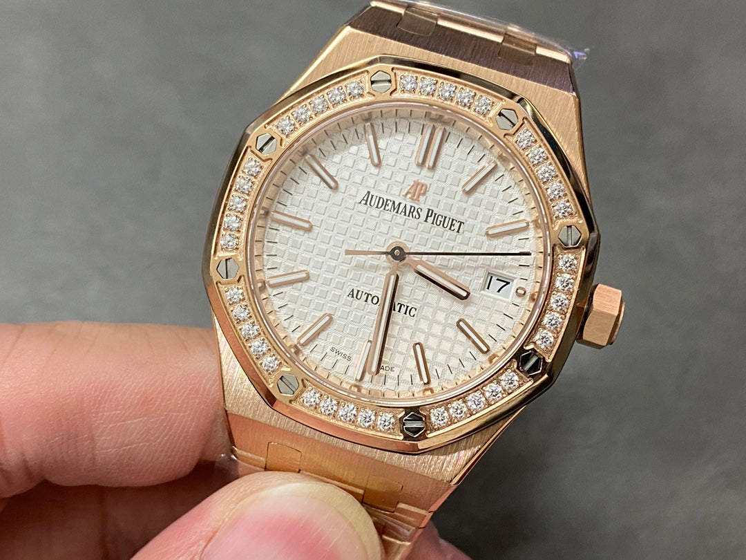 AUDEMARS PIGUET ROYAL OAK 오데마피게 로얄오크 37mm 15454 로즈 골드 화이트 다이얼 다이아 베젤