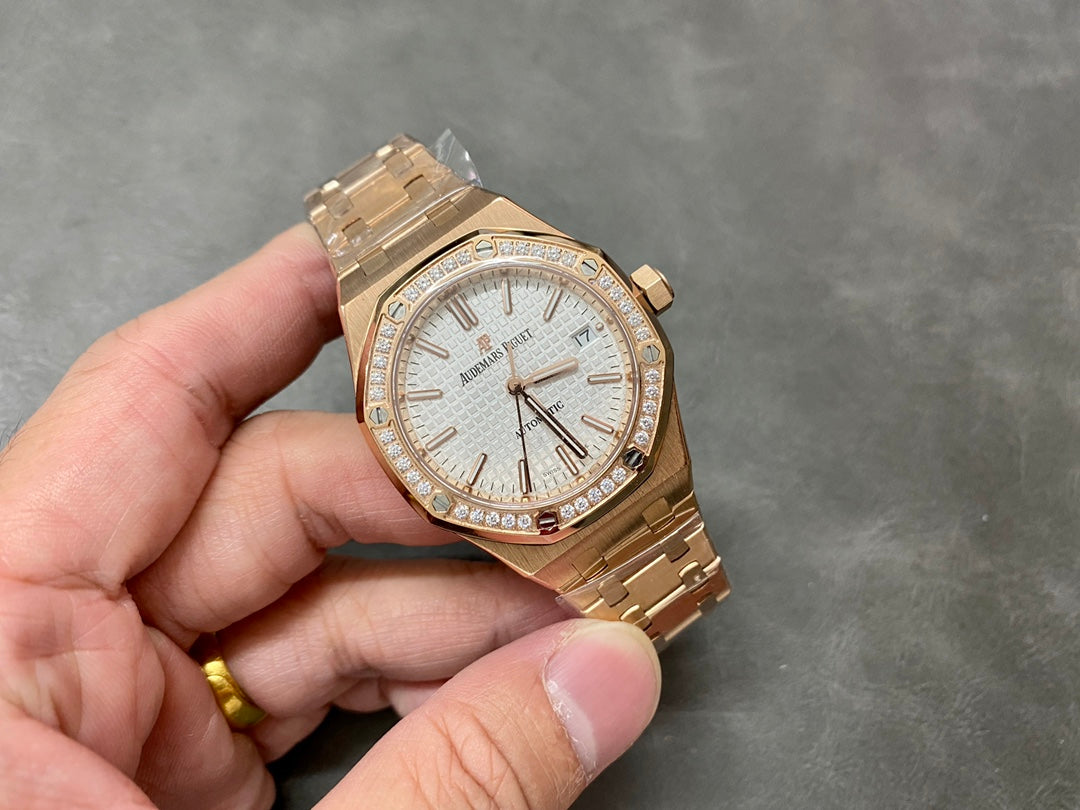 AUDEMARS PIGUET ROYAL OAK 오데마피게 로얄오크 37mm 15454 로즈 골드 화이트 다이얼 다이아 베젤
