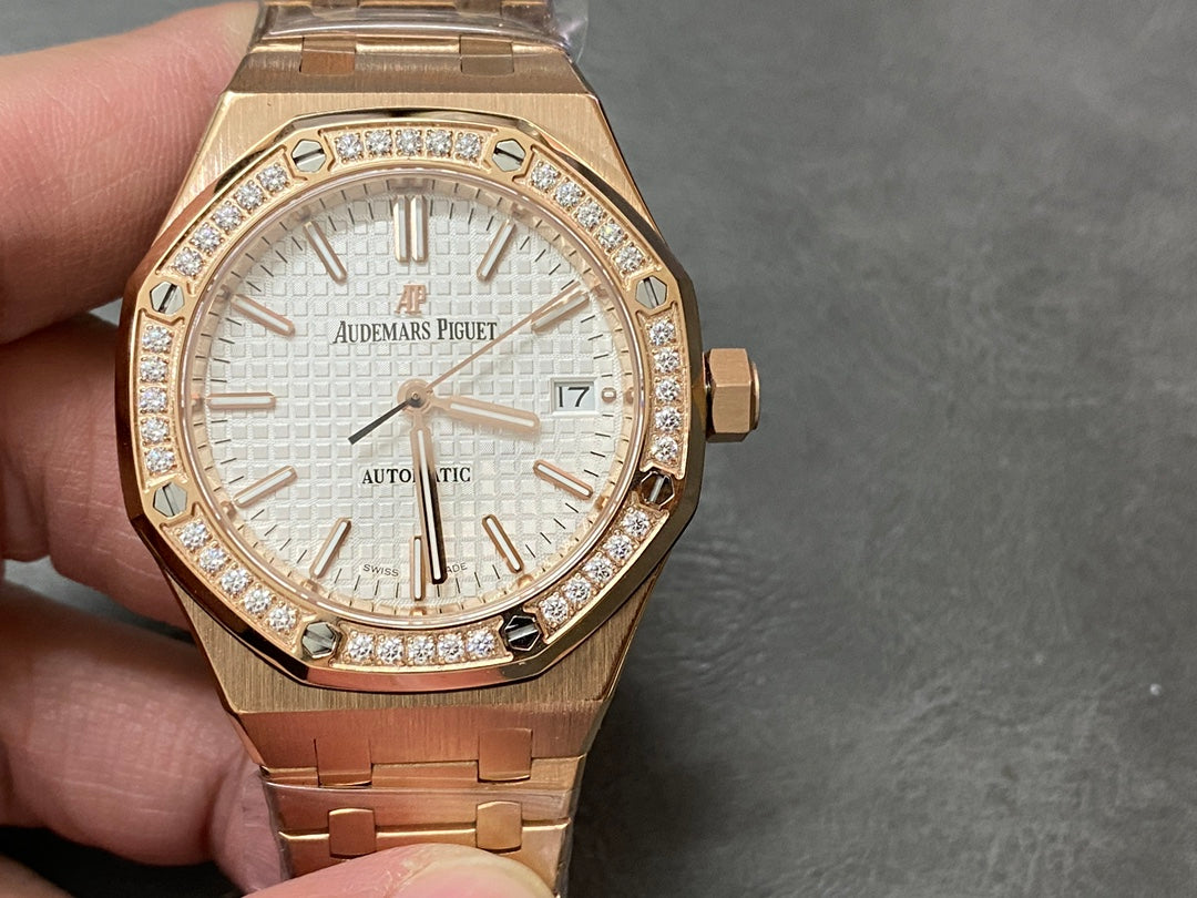 AUDEMARS PIGUET ROYAL OAK 오데마피게 로얄오크 37mm 15454 로즈 골드 화이트 다이얼 다이아 베젤