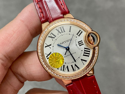 CARTIER BALLON DE CARTIER 까르띠에 발 드 까르띠에 33mm 오토 무브먼츠 화이트 다이얼 다이아 베젤