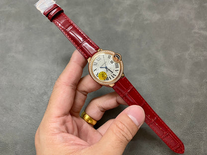 CARTIER BALLON DE CARTIER 까르띠에 발 드 까르띠에 33mm 오토 무브먼츠 화이트 다이얼 다이아 베젤