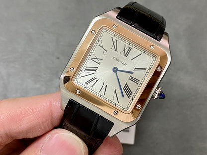 CARTIER SANTOS DE CARTIER 까르띠에 산토스 드 까르띠에 라지 33.9mm 쿼츠 무브먼츠 화이트 다이얼 블랙소가죽 스트랩