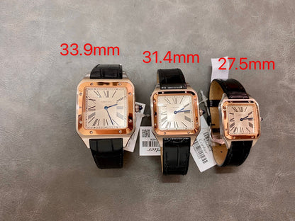 CARTIER SANTOS DE CARTIER 까르띠에 산토스 드 까르띠에 라지 33.9mm 쿼츠 무브먼츠 화이트 다이얼 블랙소가죽 스트랩