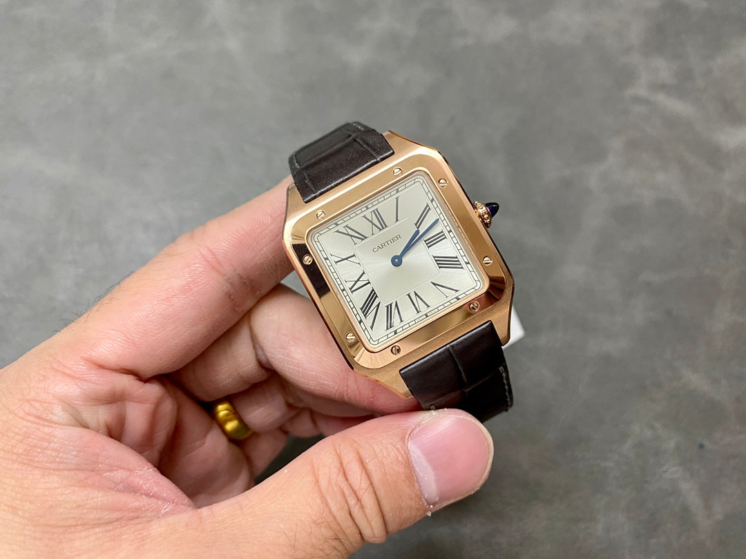 CARTIER SANTOS DE CARTIER 까르띠에 산토스 드 까르띠에 라지 33.9mm 쿼츠 무브먼츠 화이트 다이얼 소가죽 스트랩