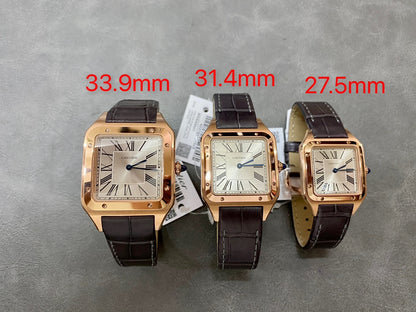 CARTIER SANTOS DE CARTIER 까르띠에 산토스 드 까르띠에 라지 33.9mm 쿼츠 무브먼츠 화이트 다이얼 소가죽 스트랩