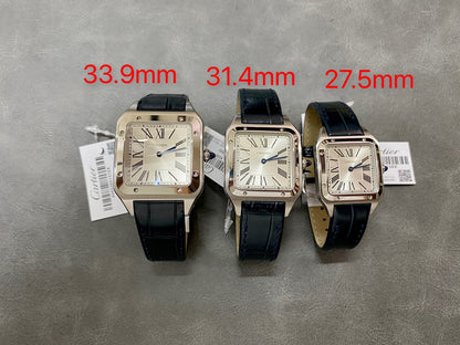 CARTIER SANTOS DE CARTIER 까르띠에 산토스 드 까르띠에 미디움 31.4mm 쿼츠 무브먼츠 화이트 다이얼 소가죽 스트랩
